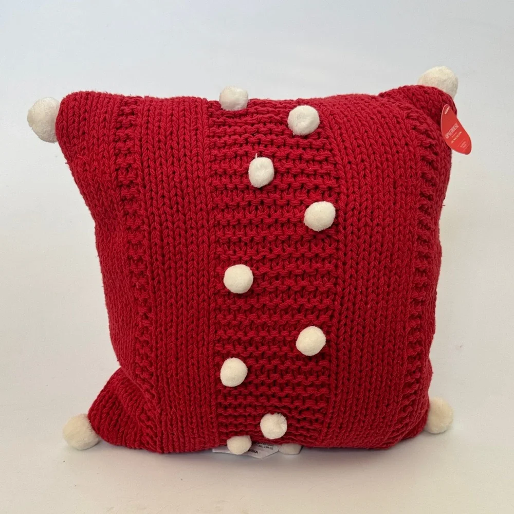 Opalhouse Designed with Jungalow Holiday Red Knit Throw Pillow w/ White Pom Poms